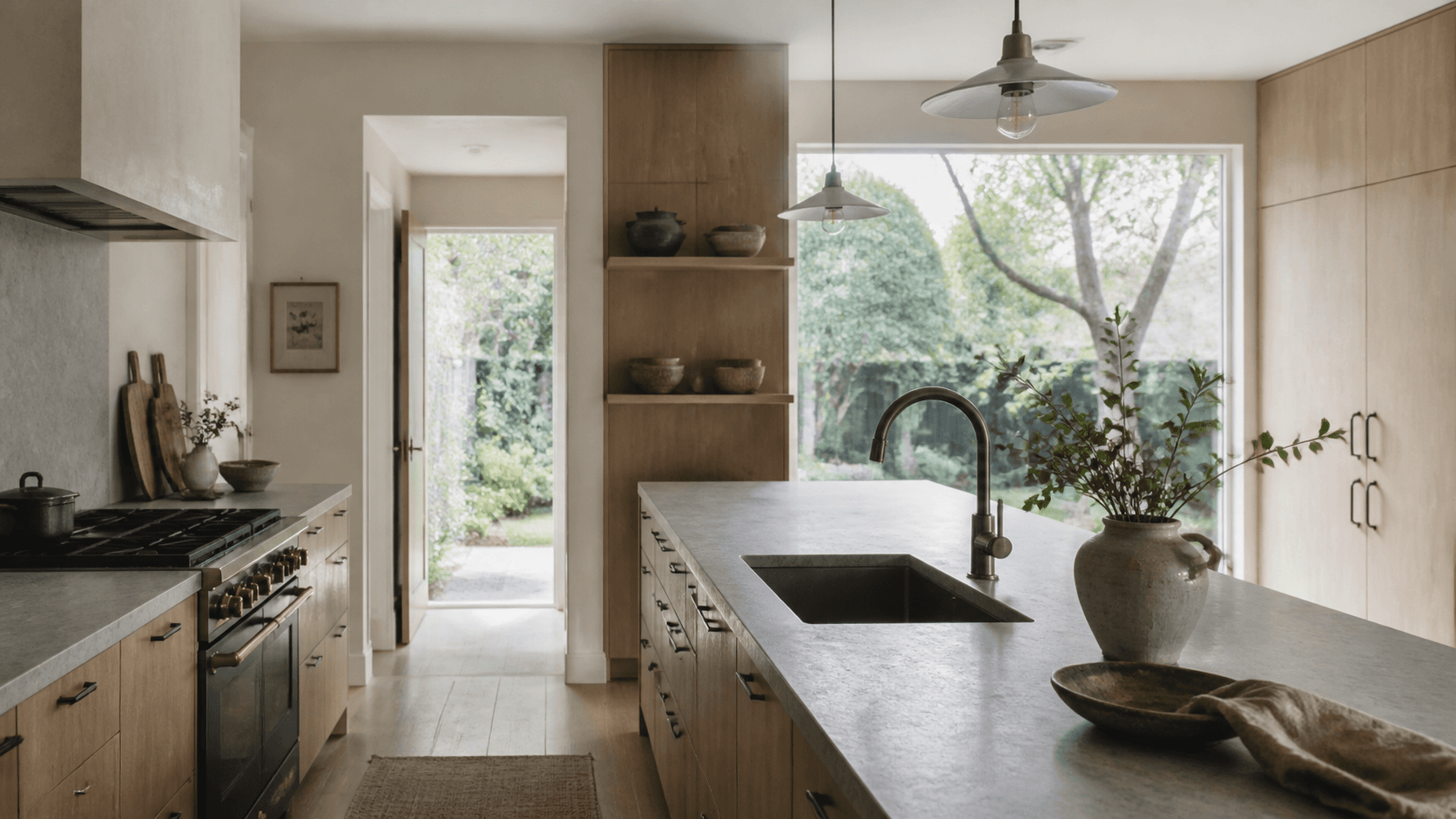 Kitchen with a large island and pendant lights